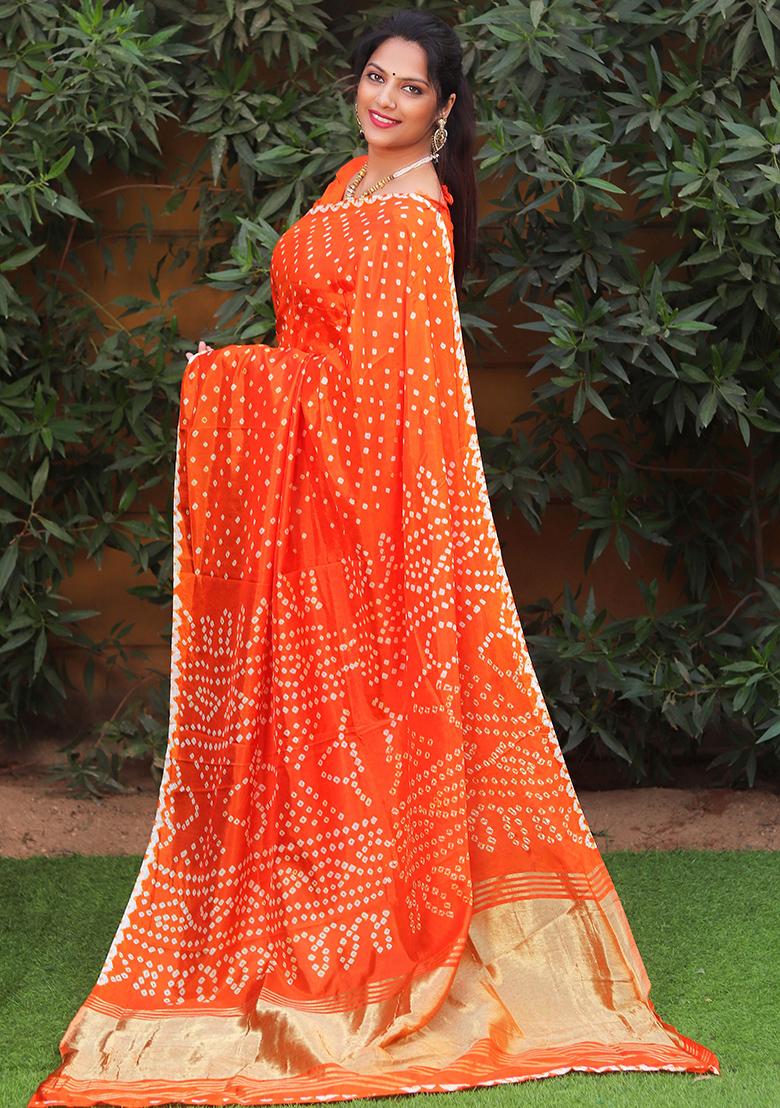 sari Buy Women Pink Zari Woven Bandhej Silk Saree Set - XSR09477