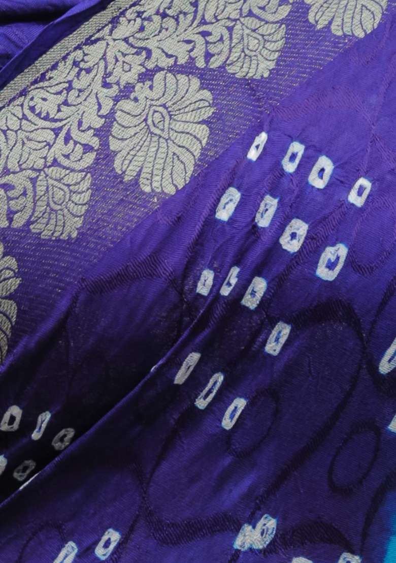 Blue Zari Woven Bandhej Silk Saree Set for Diwali | Wedding & Festive Wear - Indya