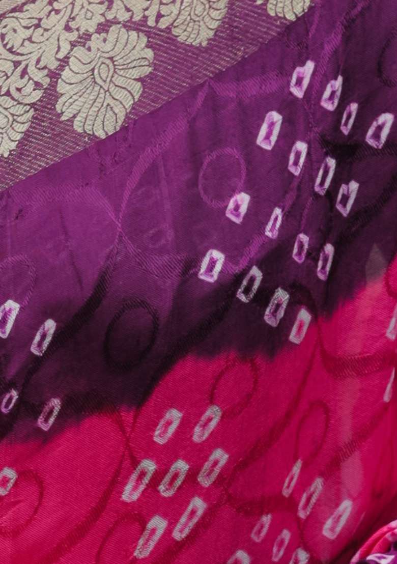 Wine Zari Woven Bandhej Silk Saree Set for Diwali | Wedding & Festive Wear - Indya