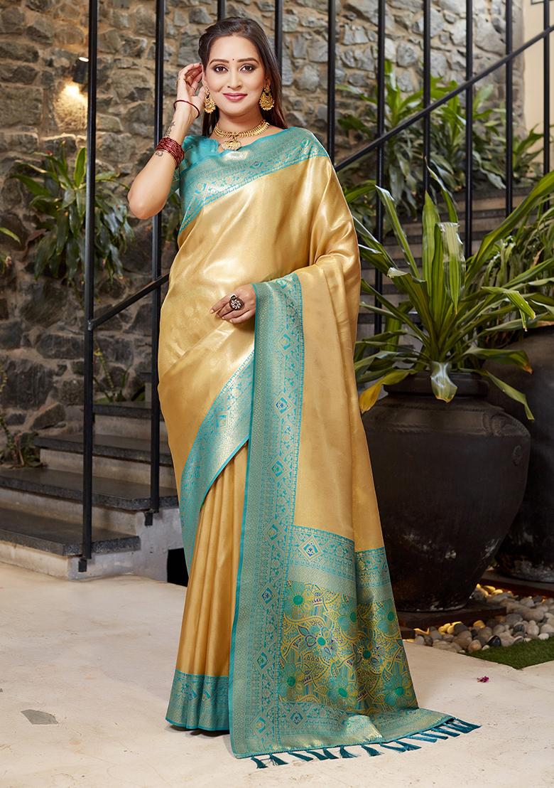 Cream Zari Woven Tissue Saree Set