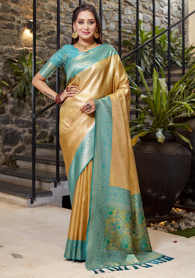 Cream Zari Woven Tissue Saree Set