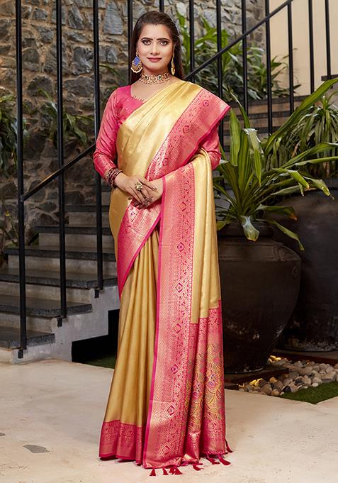 Light Peach Zari Woven Tissue Saree Set