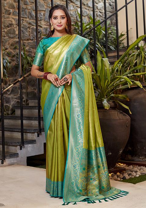 Green Zari Woven Tissue Saree Set