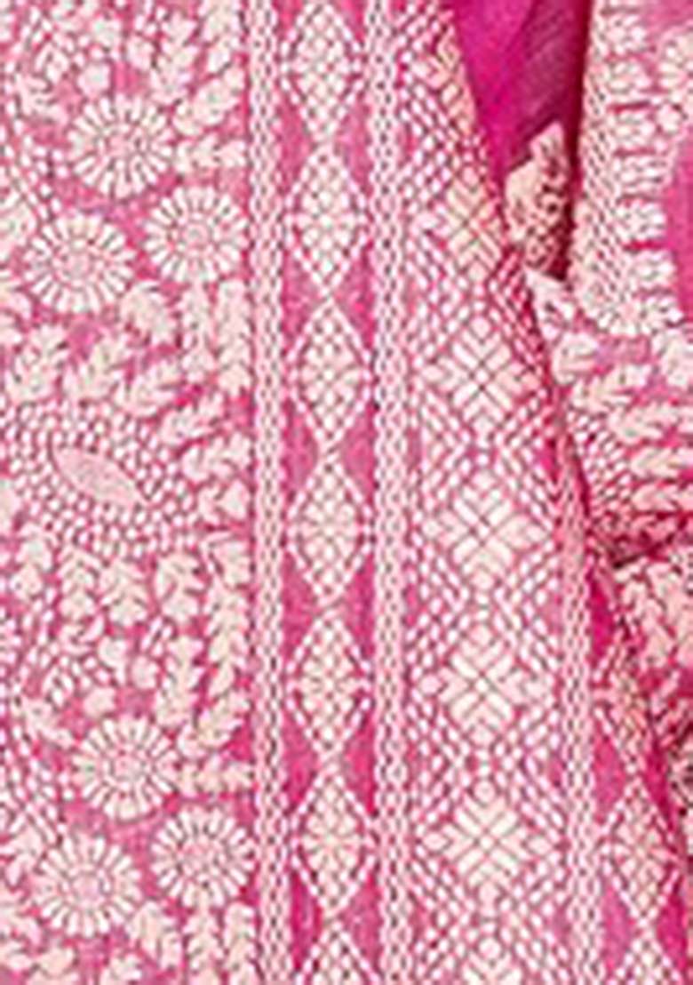 Pink Chikankari Linen Cotton Saree Set for Diwali | Wedding & Festive Wear - Indya