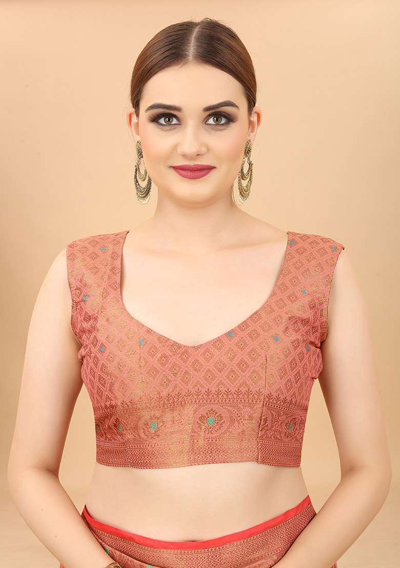 Pink Zari Woven Cotton Linen Saree Set for Diwali and Festive Wear - Indya