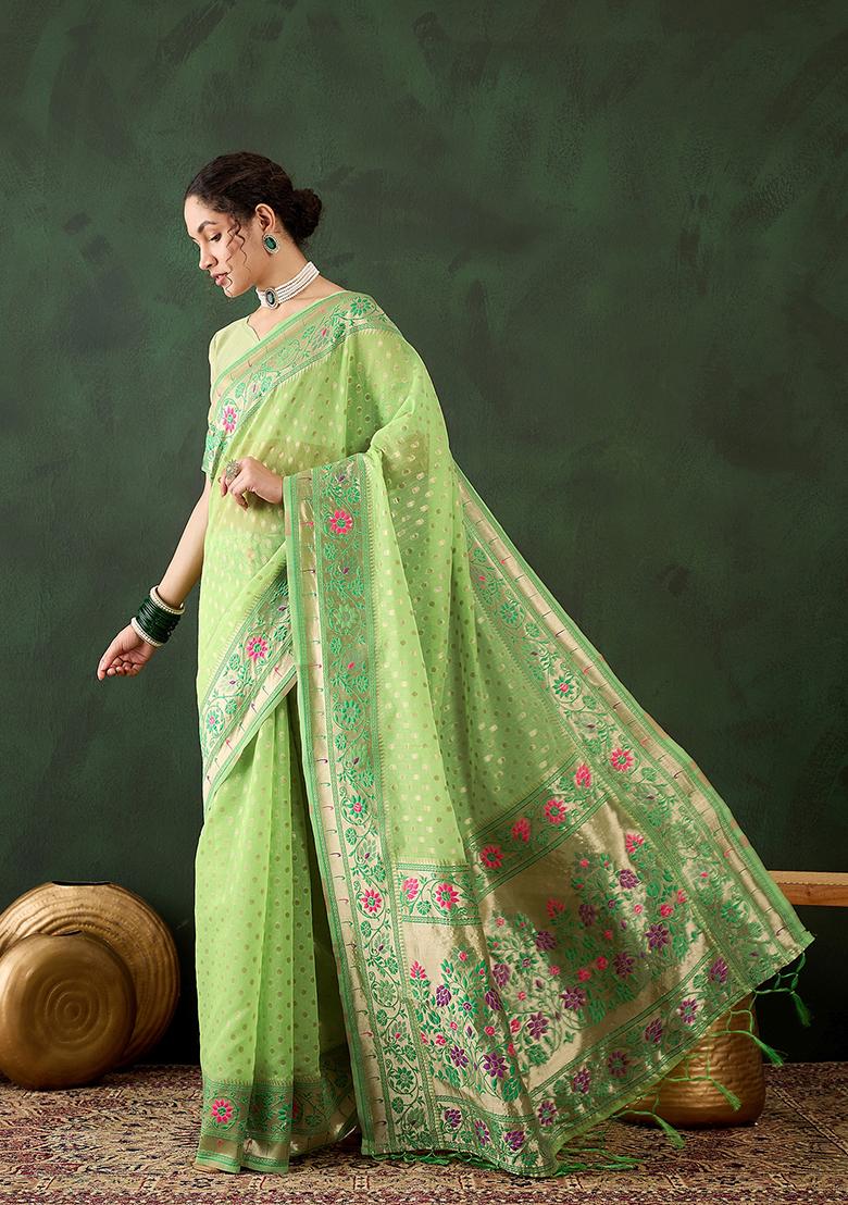 Silk Sarees Poly Cotton Sarees Price Green Ikkat Sambalpuri Cotton