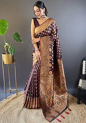 Maroon Weaving Design Banarasi Satin Silk Saree Set