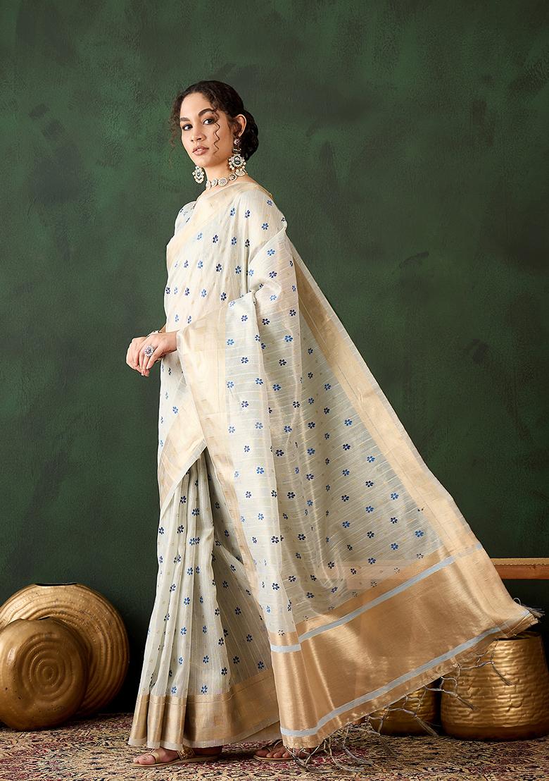 Sky Blue Printed Khadi Organza Saree Set