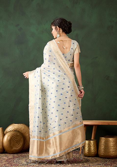 Sky Blue Printed Khadi Organza Saree Set