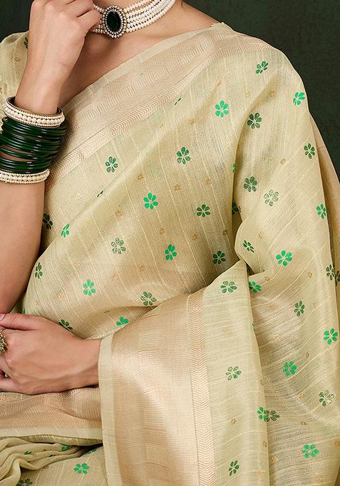 Pista Printed Khadi Organza Saree Set