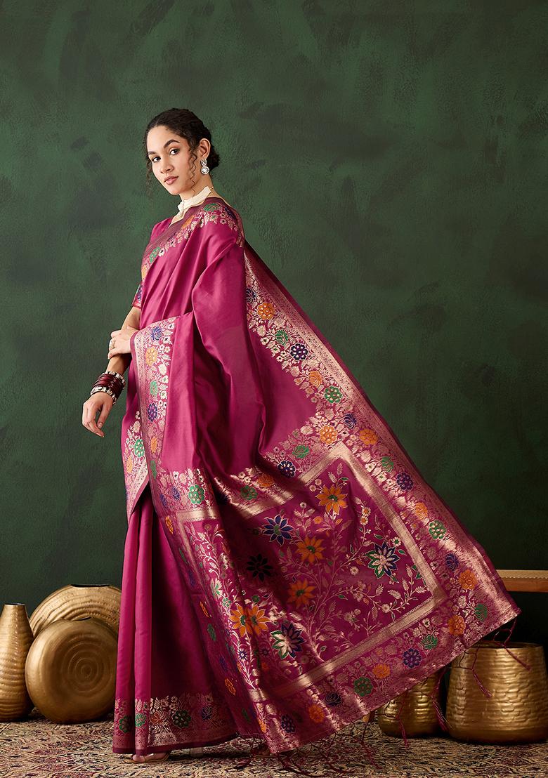 Pink Weaving Design Silk Saree Set