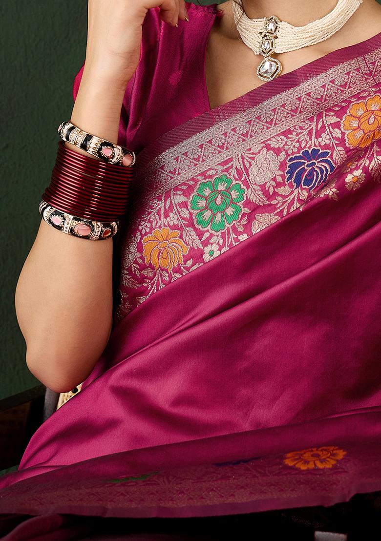 Pink Weaving Design Silk Saree Set