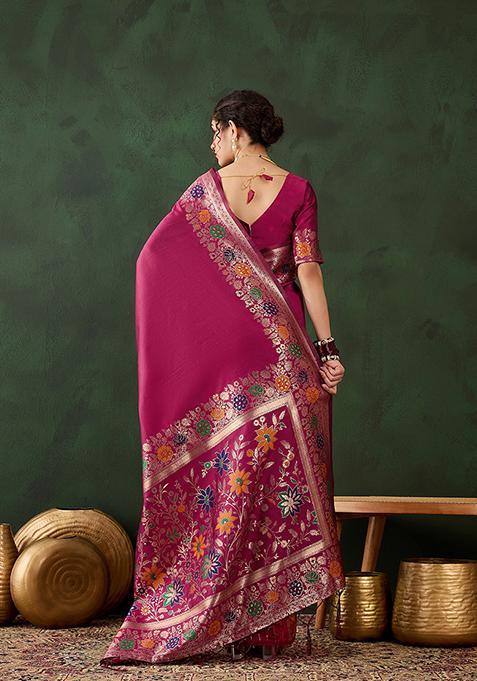 Pink Weaving Design Silk Saree Set
