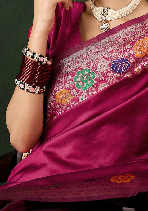 Pink Weaving Design Silk Saree Set