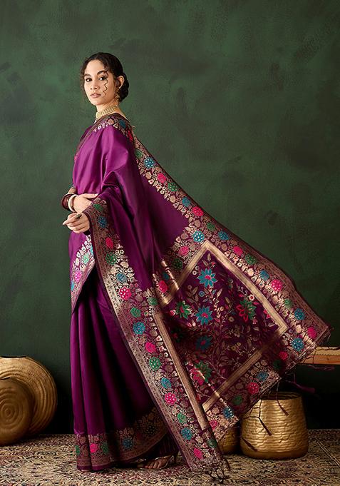 Purple Weaving Design Silk Saree Set