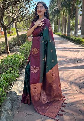 Green Zari Embroidered Soft Silk Saree Set