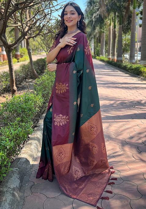 Green Zari Embroidered Soft Silk Saree Set