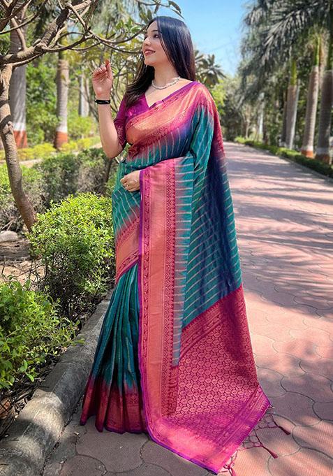 Green Zari Embroidered Soft Silk Saree Set