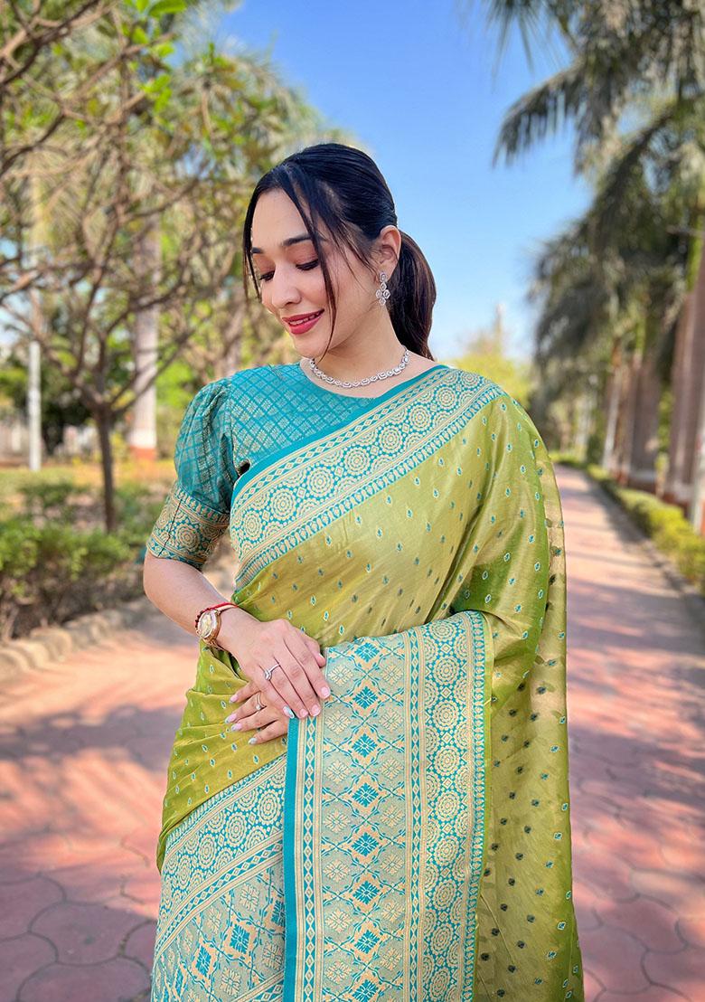 Green Zari Embroidered Tissue Silk Saree Set