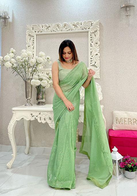 Pista Embroidered Banglori Satin Saree Set