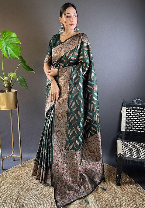 Green Zari Embroidered Soft Silk Saree Set