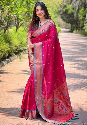 Pink Weaving Design Paithani Silk Saree Set