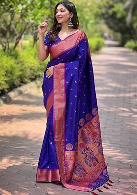 Violet Weaving Design Paithani Silk Saree Set