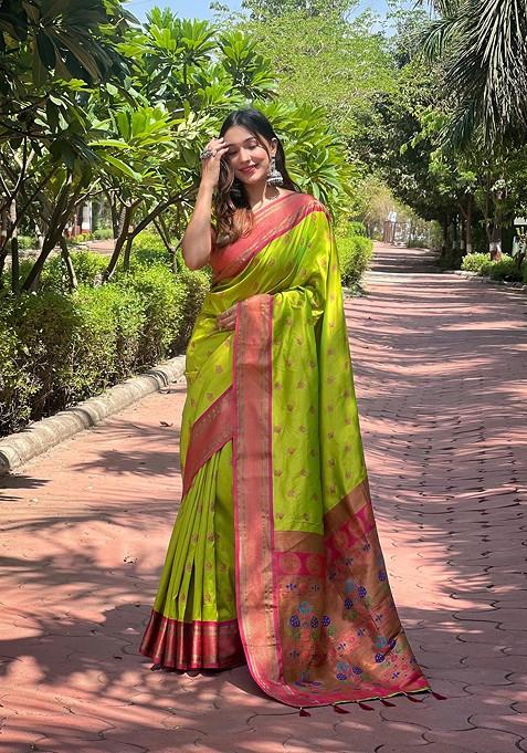 Green Weaving Design Paithani Silk Saree Set