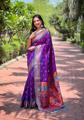 Violet Weaving Design Paithani Silk Saree Set