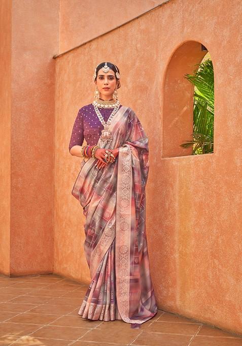 Multicolour Printed Poly Viscose Silk Saree Set