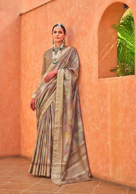 Multicolour Printed Poly Viscose Silk Saree Set