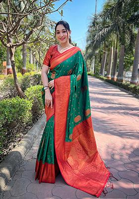 Green Zari Embroidered Soft Silk Saree Set