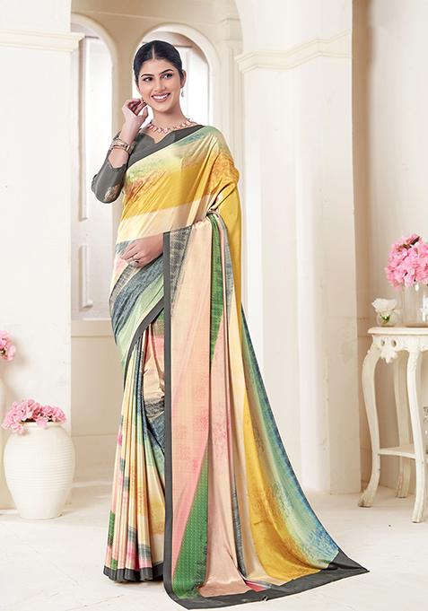 Multicolour Printed Crepe Soft Silk Saree Set