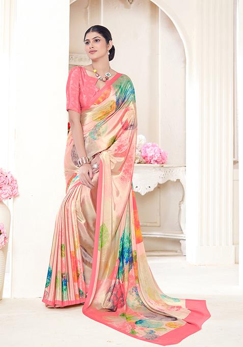 Multicolour Printed Crepe Soft Silk Saree Set