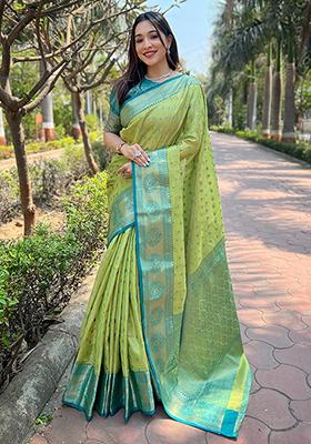 Pista Weaving Design Tissue Silk Saree Set