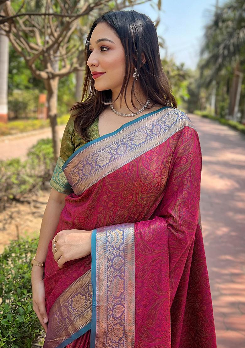 Pink Weaving Design Silk Saree Set