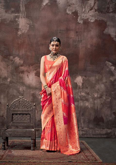 Red Weaving Design Rangkat Silk Saree Set