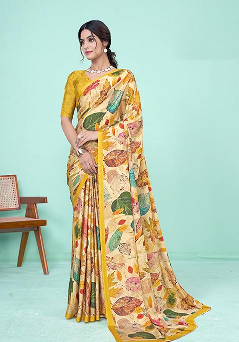 Multicolour Printed Crepe Soft Silk Saree Set