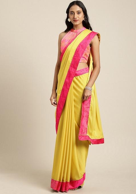 Yellow Solid Poly Georgette Saree Set