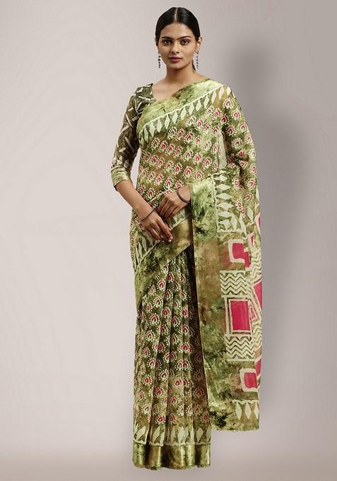 Multicolour Floral Poly Silk Saree Set