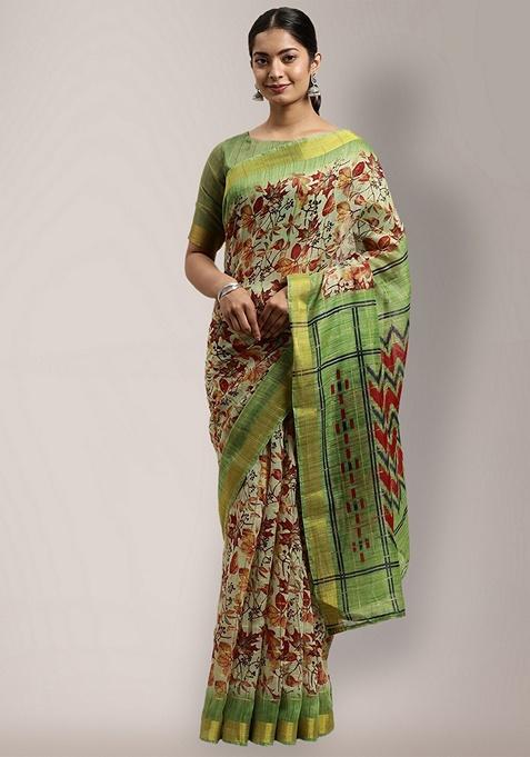 Multicolour Floral Art Silk Saree Set