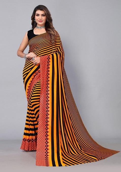 Bronze Stripe Poly Georgette Saree Set