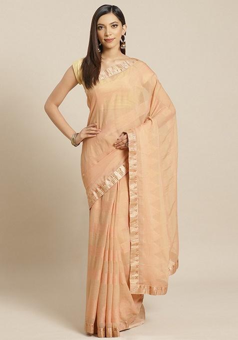 Peach Solid Brasso Saree Set