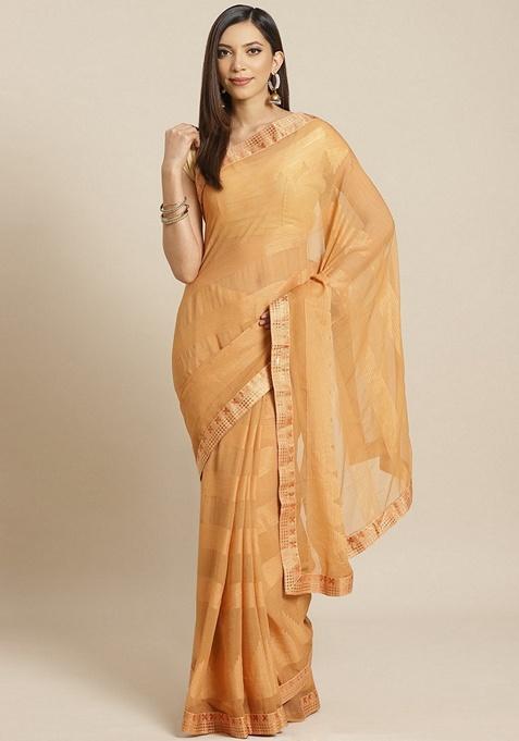 Peach Solid Brasso Saree Set