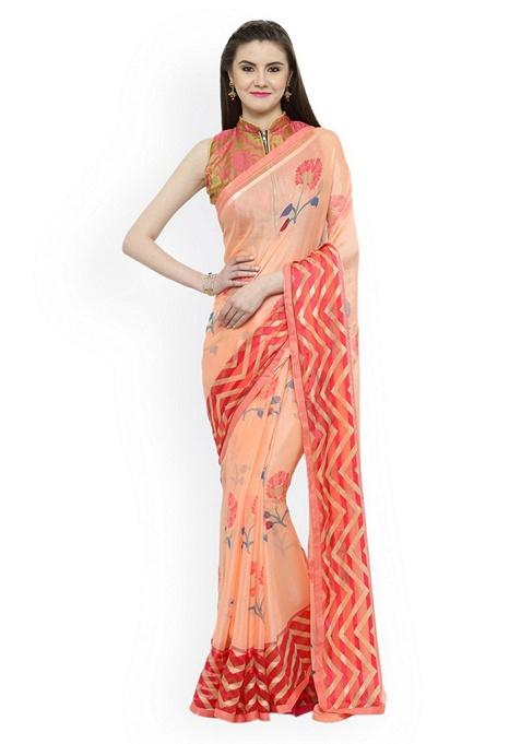 Peach Geometric Brasso Saree Set