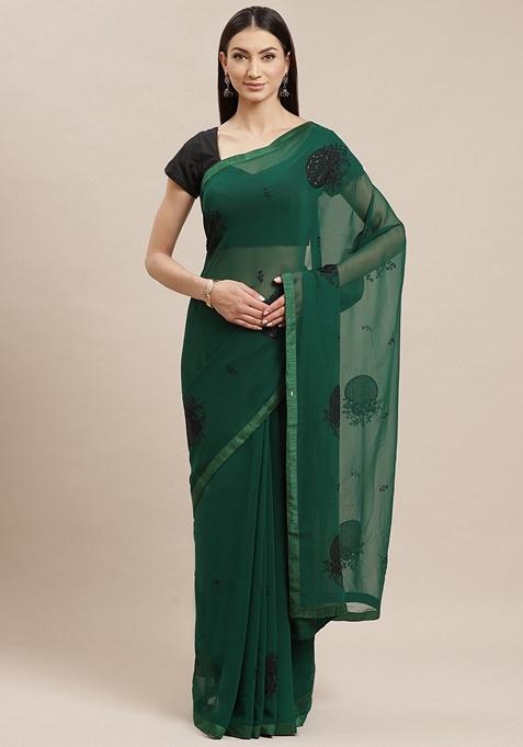 Green Embroidered Georgette Saree Set