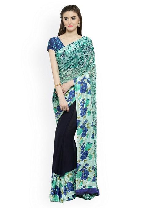 Multicolour Floral Silk Blend Saree Set