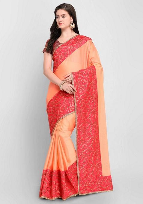 Orange Solid Art Silk Saree Set