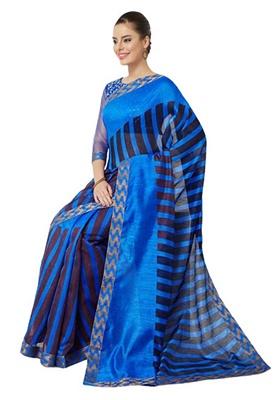 Blue Stripe Poly Georgette Saree Set