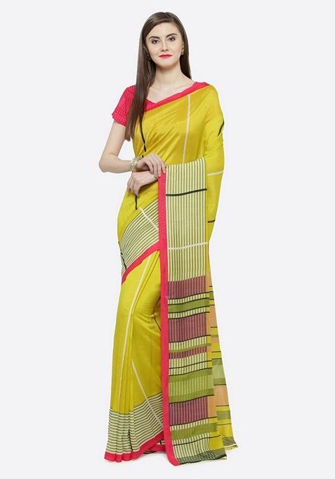 Multicolour Abstract Cotton Silk Saree Set